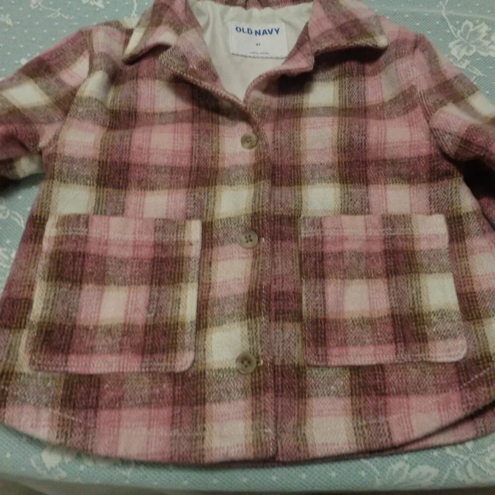 RETRO BABY GIRL PINK & CREAM PLAID COAT 3 T BY OLD NAVY